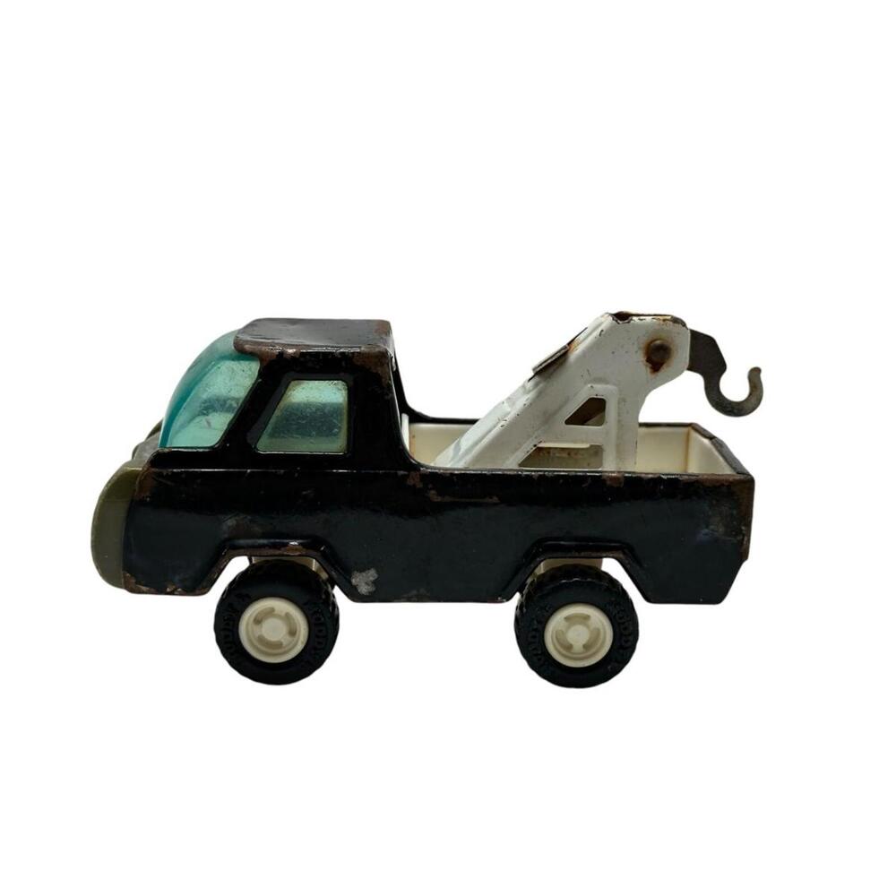 Vintage Buddy L Tow Truck Toy Metal & Plastic Collectible Black White 1960s